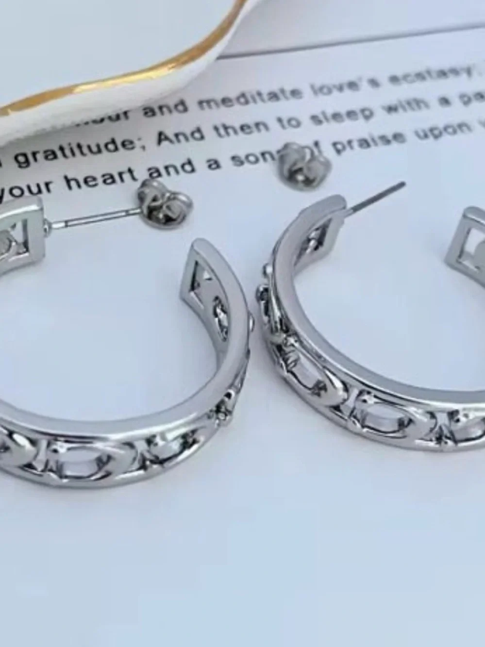 Coach Silver-Tone Signature Cutout Hoop Earrings - Picture 8 of 8